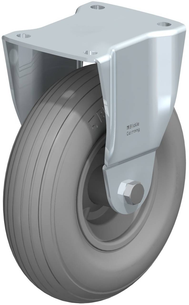 Metallrad mit grauem Gummireifen und Halterung, geeignet für Rollgeräte oder Möbel zur Erleichterung der Bewegung auf glatten Flächen.