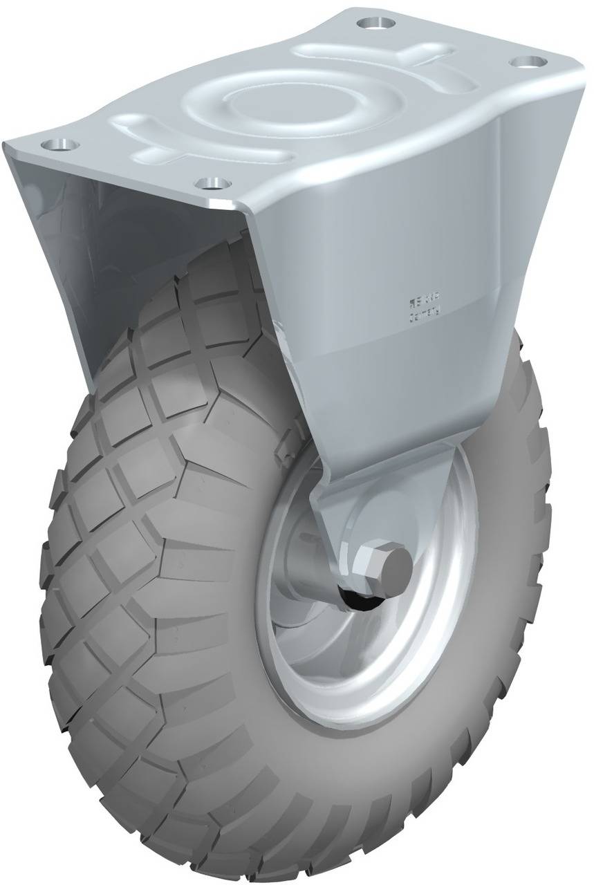 Industrie-Schwerlastrolle mit grauem, robustem Reifen, geeignet für Transport von schweren Lasten auf unebenen Oberflächen.