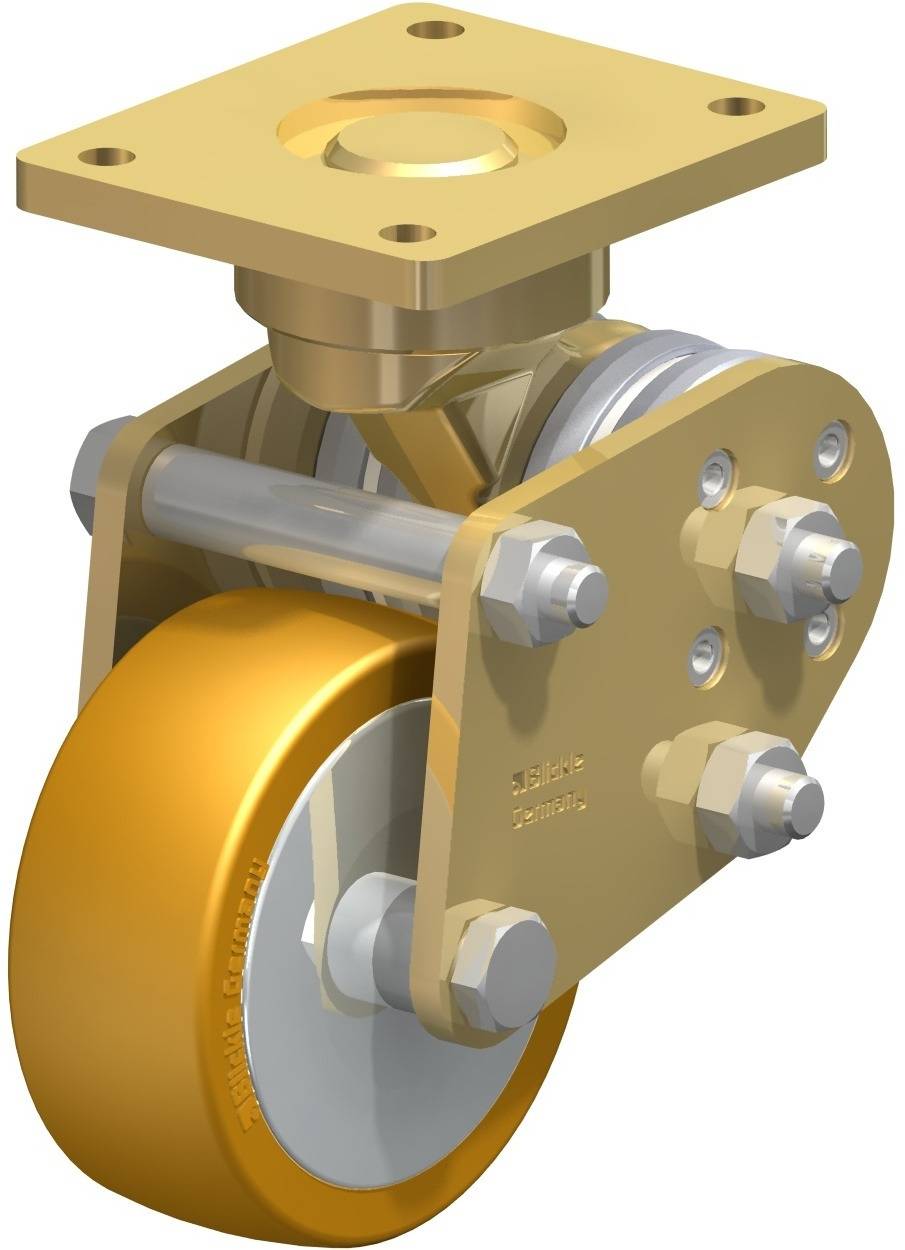 Metallrad mit Halterung und Schrauben, zeigt mechanische Details.