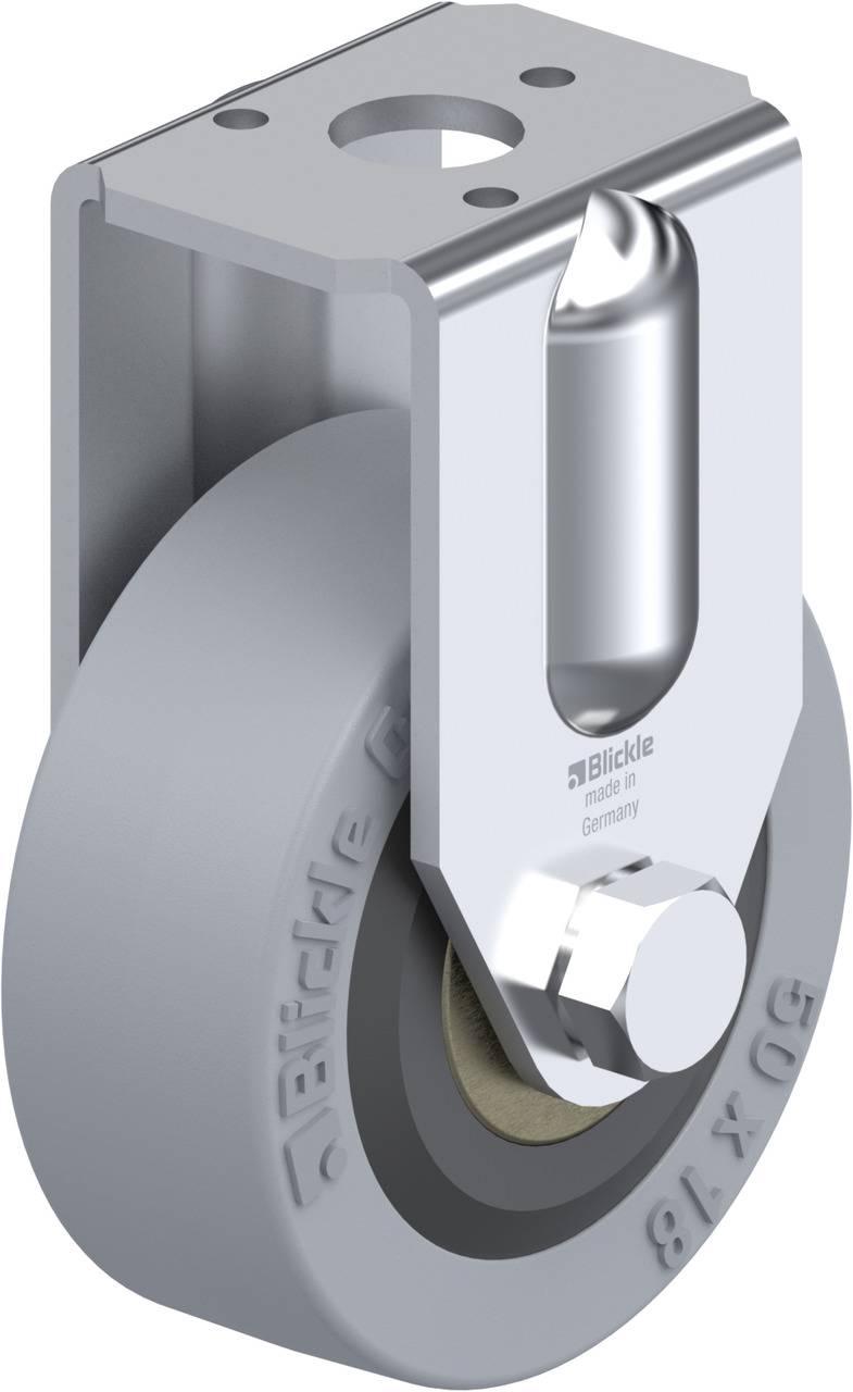 Industrie-Schwenkrolle aus Metall und Gummi mit Drehachse; geeignet für schwere Lasten und Industrieeinsatz.