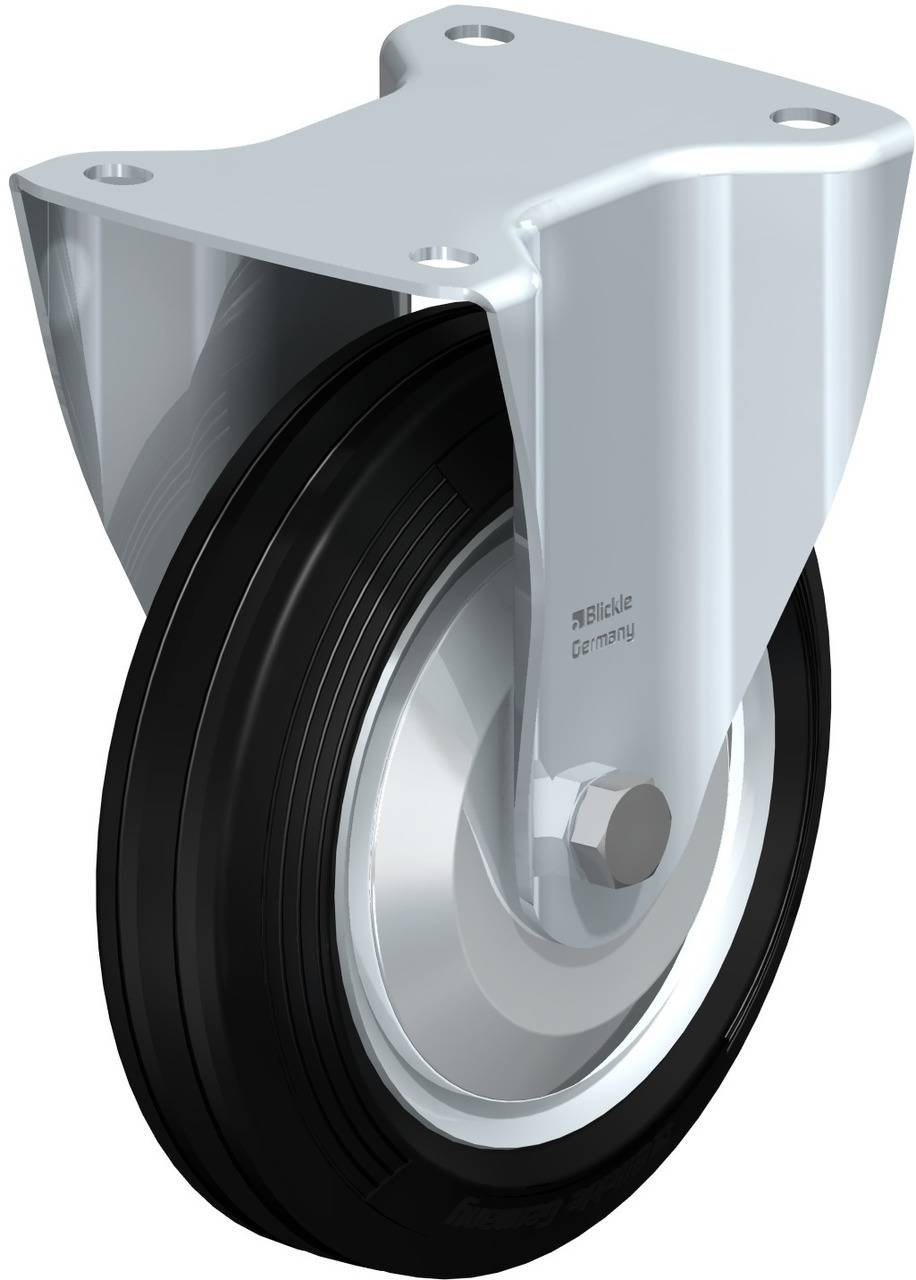 Metall-Lenkrolle mit schwarzem Rad aus Gummi, geeignet für Maschinen und Transportgeräte.