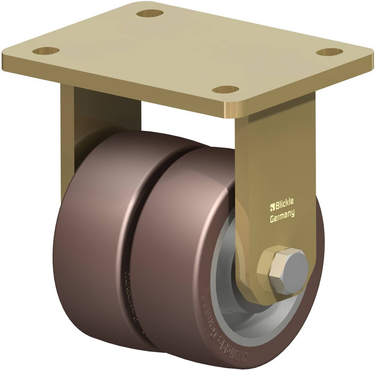 Zweirad-Lenkrolle mit drehbarer Metallhalterung und Befestigungsplatte, geeignet für schwere Lasten.