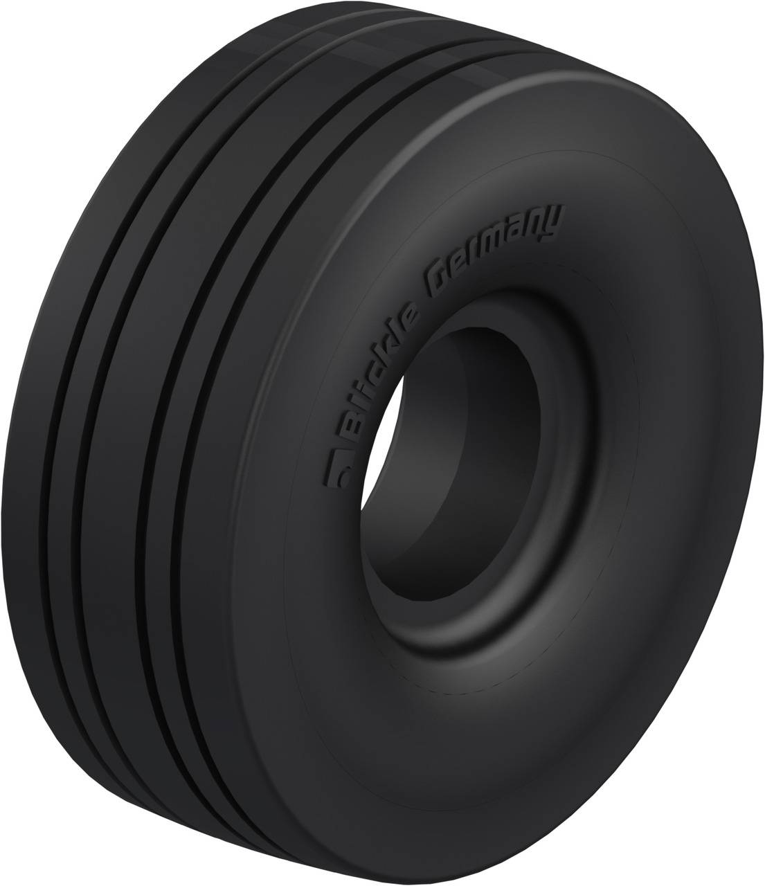 Schwarzer Autoreifen mit eingeprägtem Text 'Bridgestone Germany' auf der Seite, zeigt ein modernes, schlichtes Design.