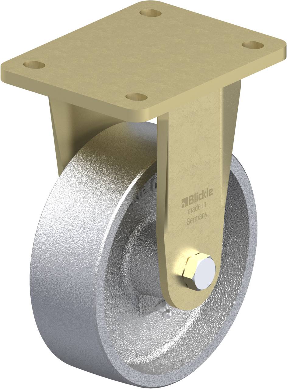 Lenkrolle mit Metallrad und Befestigungsplatte, geeignet für hohe Lasten und Industrieanwendungen. Stolze und robuste Konstruktion.