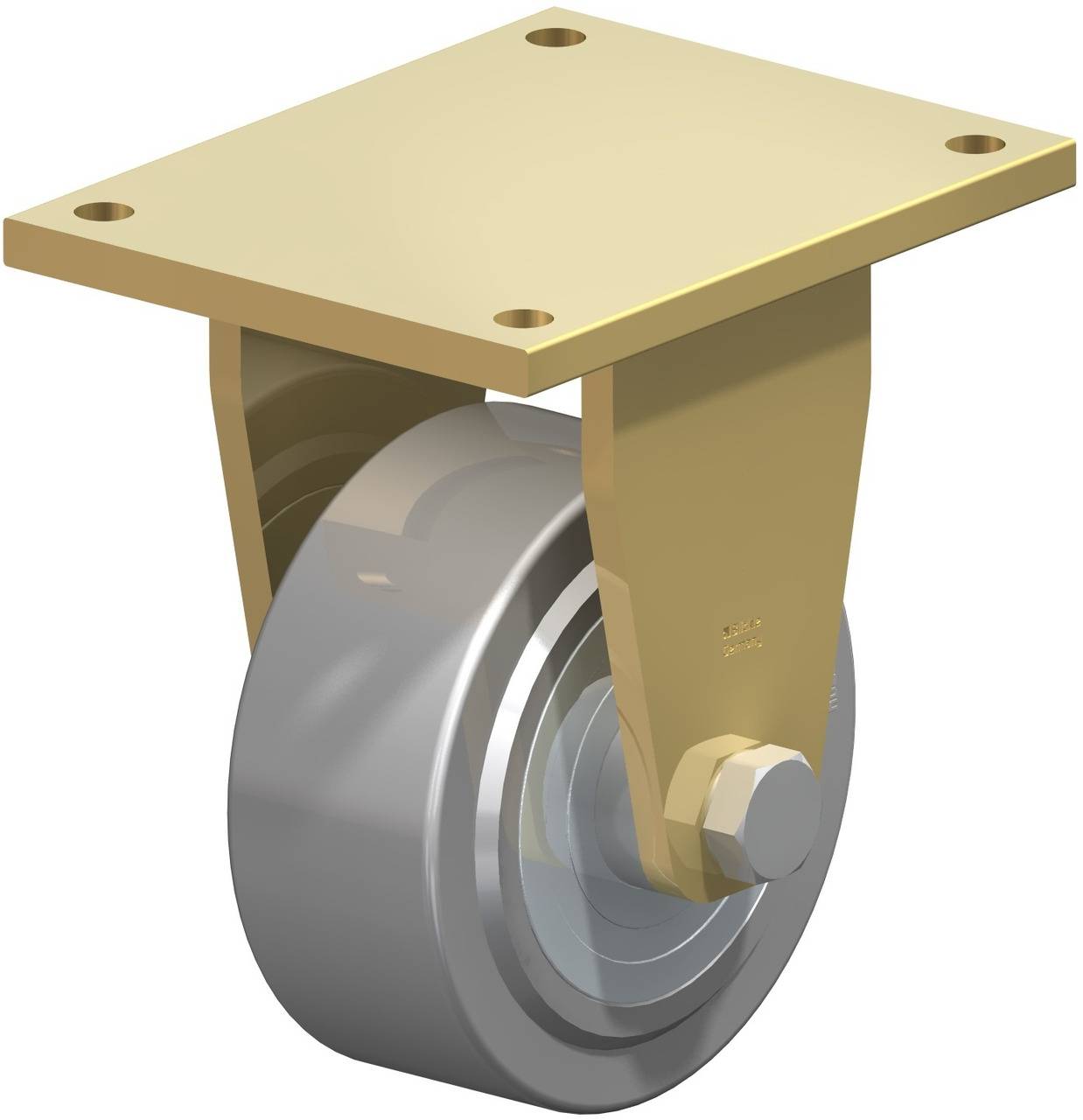 Einzelnes Drehgelenk-Rad für Möbel oder Geräte, mit Metallplatte zur Befestigung. Robustes Design für stabilen Einsatz.