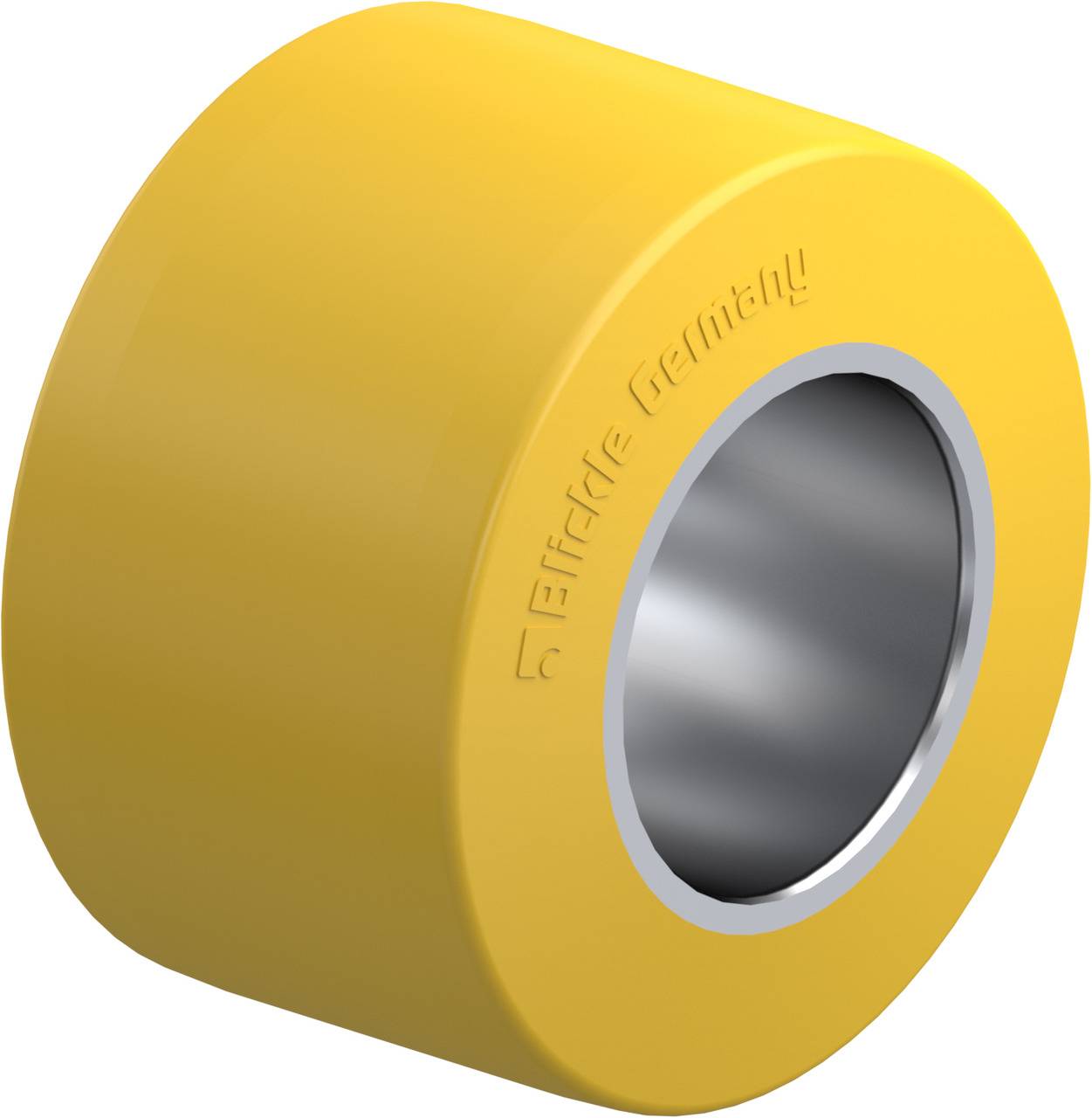 Gelbes Rad mit metallischem Innenring, beschriftet mit 'Effbe Germany'.