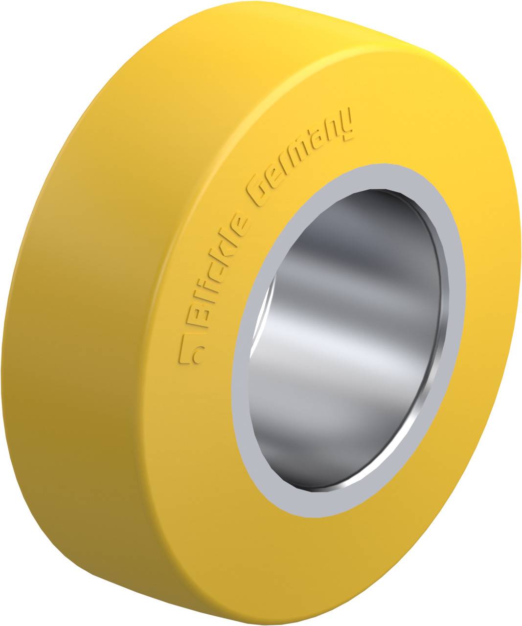 Gelbrad aus Kunststoff mit metallischem Innenring, verwendet für technische Anwendungen oder Maschinenbau, Aufschrift 'Elrode Germany'.