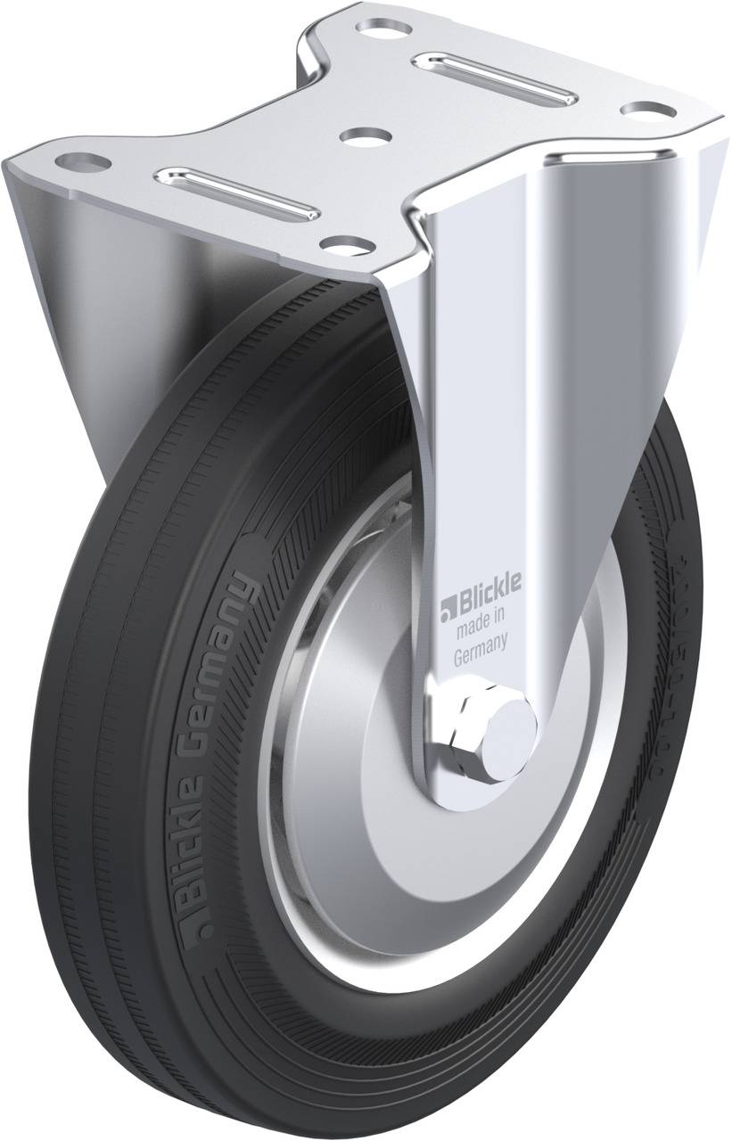 Schwenkrolle mit grauer Gummireifen und silbernem Metallgehäuse, geeignet für Transportgeräte.