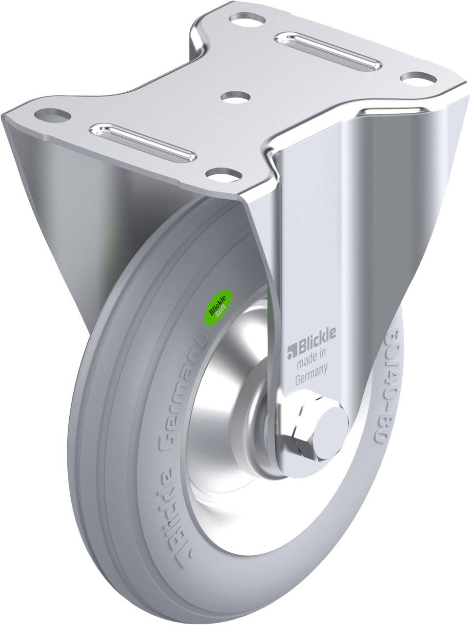 Ein verzinktes Lenkrad mit grauer Gummibereifung und Halterung aus Metall. Geeignet für Industrie- oder Transportanwendungen.
