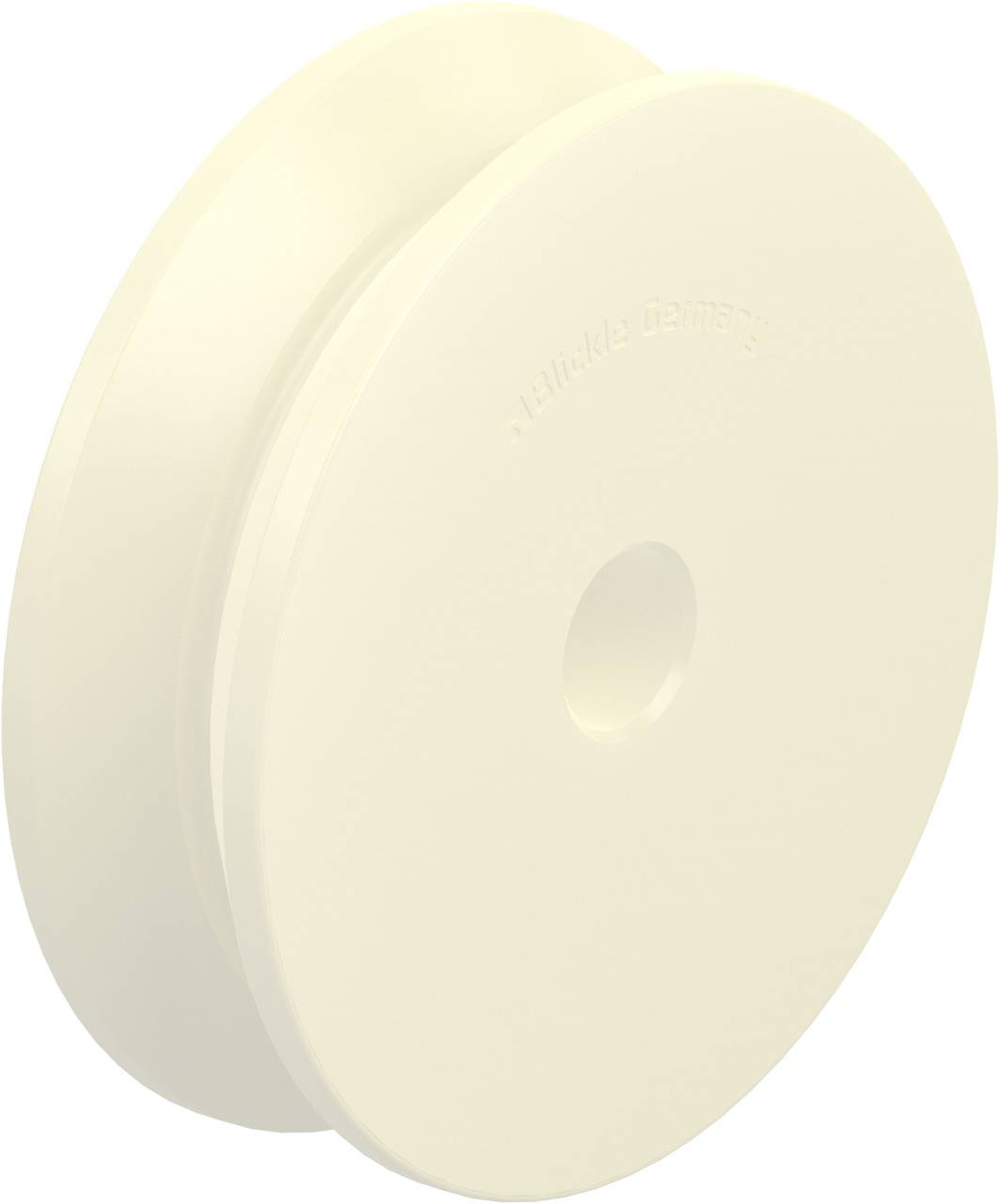 Eine weiße, runde Plastikspule.