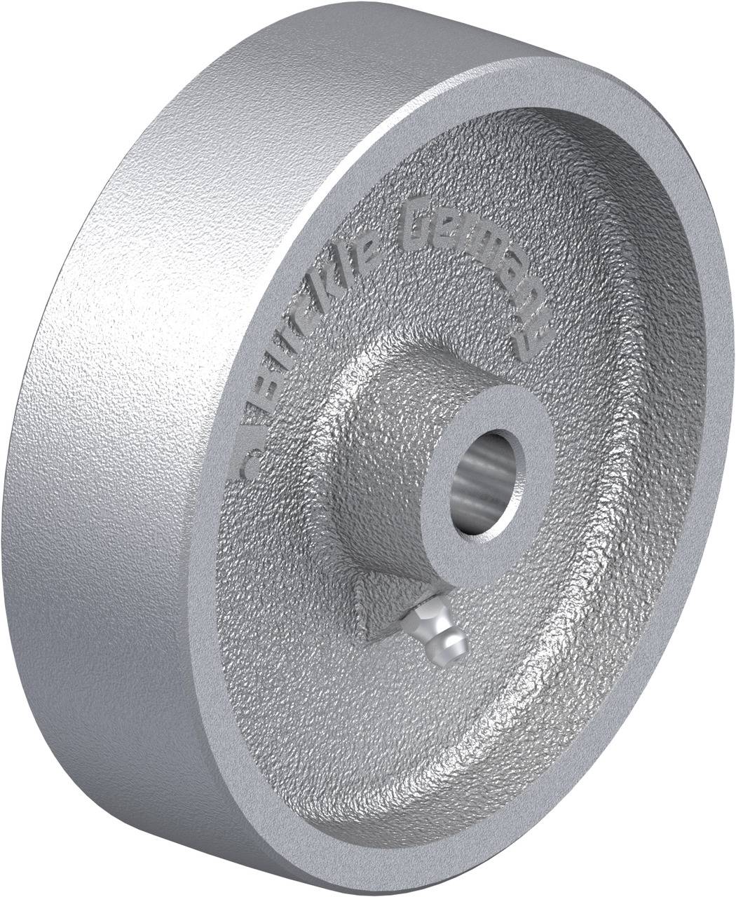 Ein silbernes, kreisförmiges Metallteil mit einer Öffnung in der Mitte. Auf dem Rand ist 'Made in Germany' geprägt.