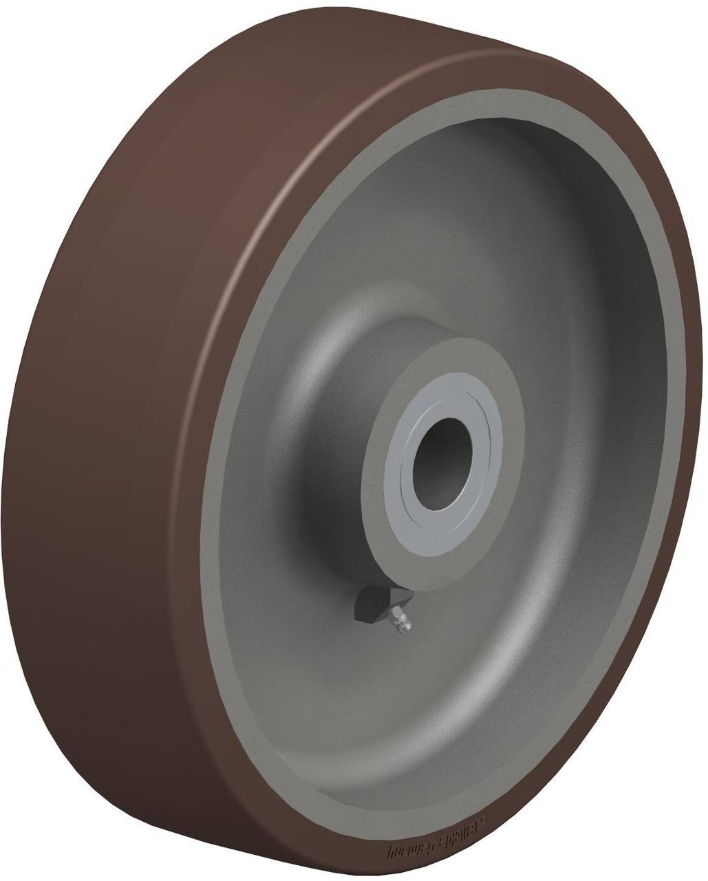 Braunes Rad mit silberner Nabe, geeignet für den industriellen Einsatz, ohne sichtbare Achse.
