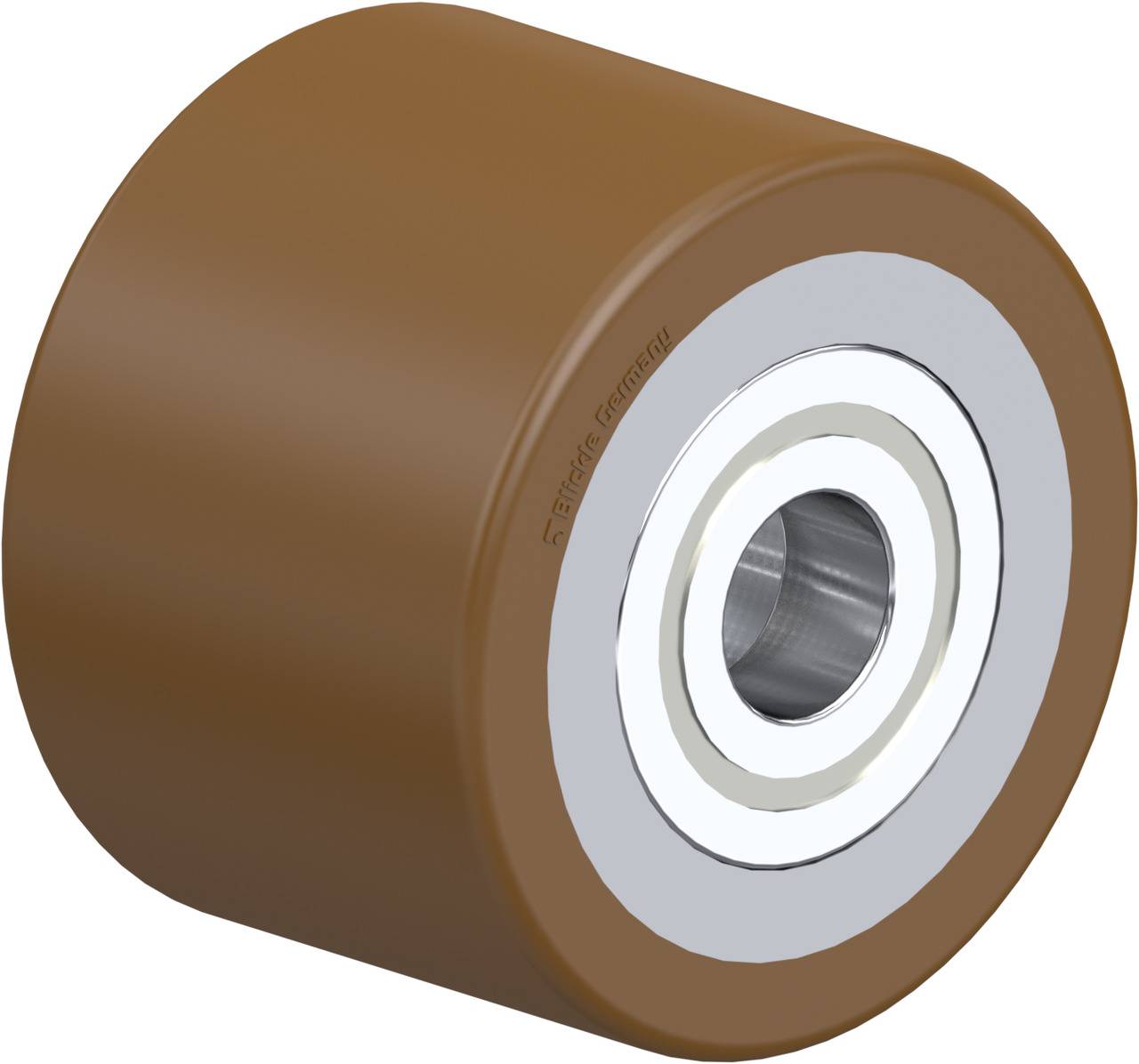 Braunes Rad mit grauem Kugellager in der Mitte, geeignet für Skateboards oder ähnliche Anwendungen.
