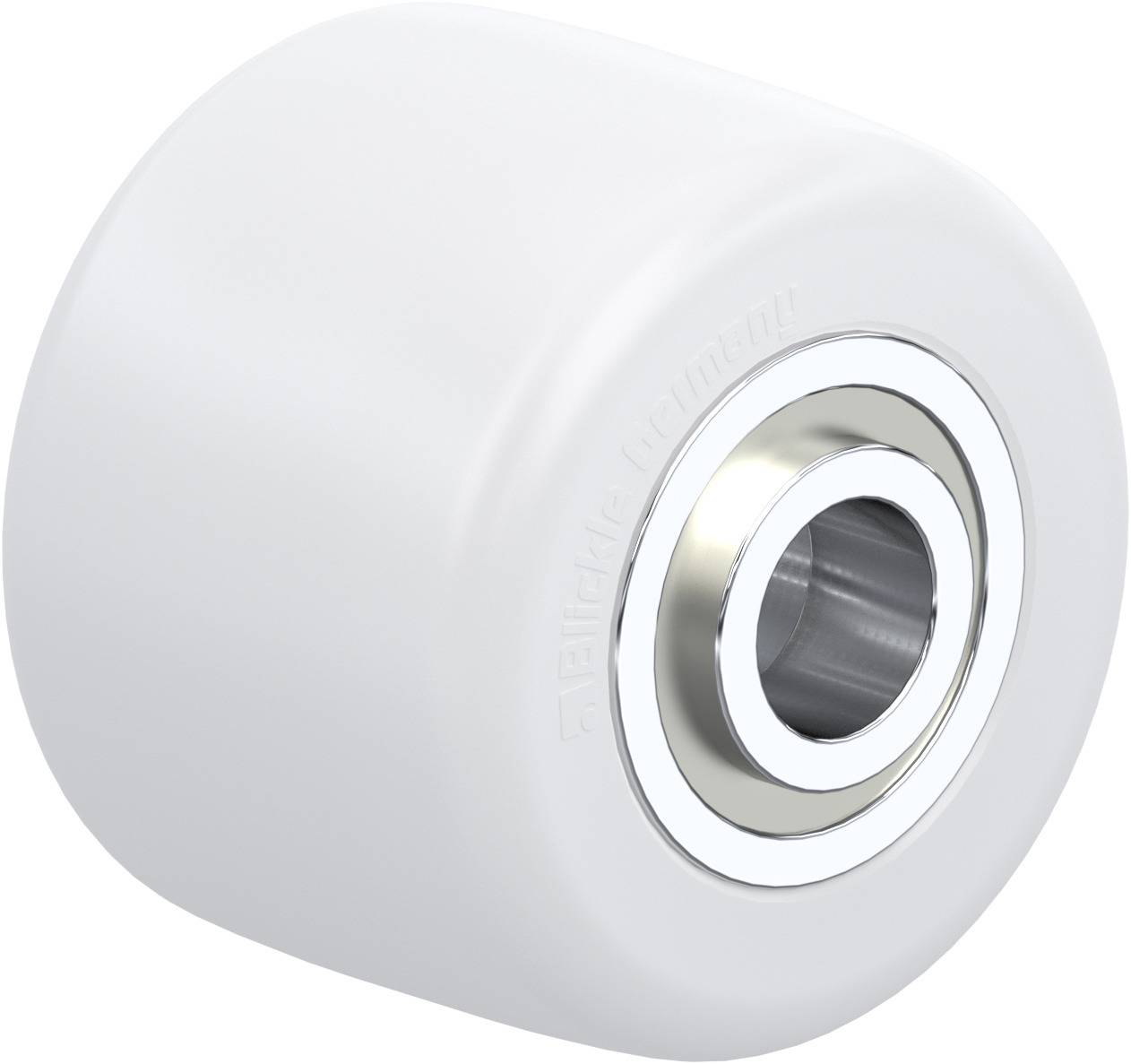 Weißes Skateboard-Rad mit eingebautem Kugellager, geeignet für sanftes Fahren und einfache Manövrierfähigkeit auf glatten Oberflächen.