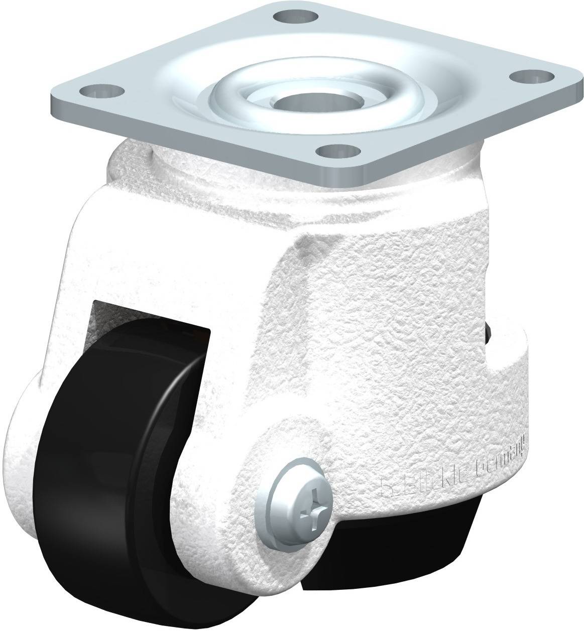 Industrie-Doppelrollenlenkrolle mit weißem Gehäuse und schwarzem Rad.