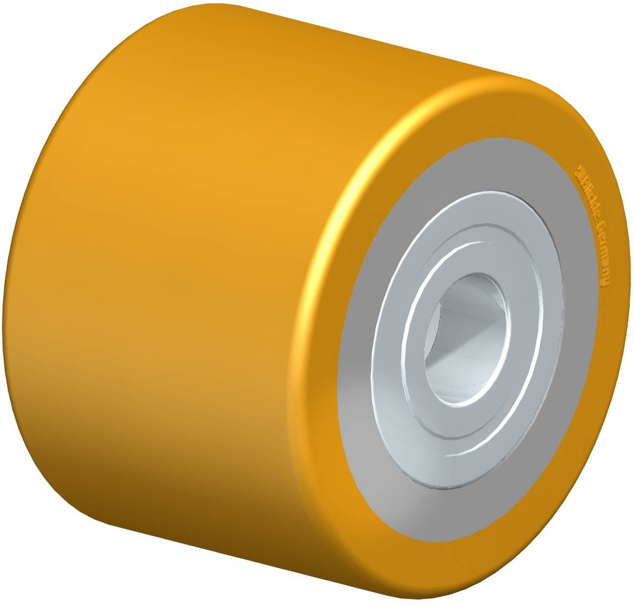 Orange Rolle mit silbernem Lager, geeignet für Skateboards oder ähnliche Anwendungen.