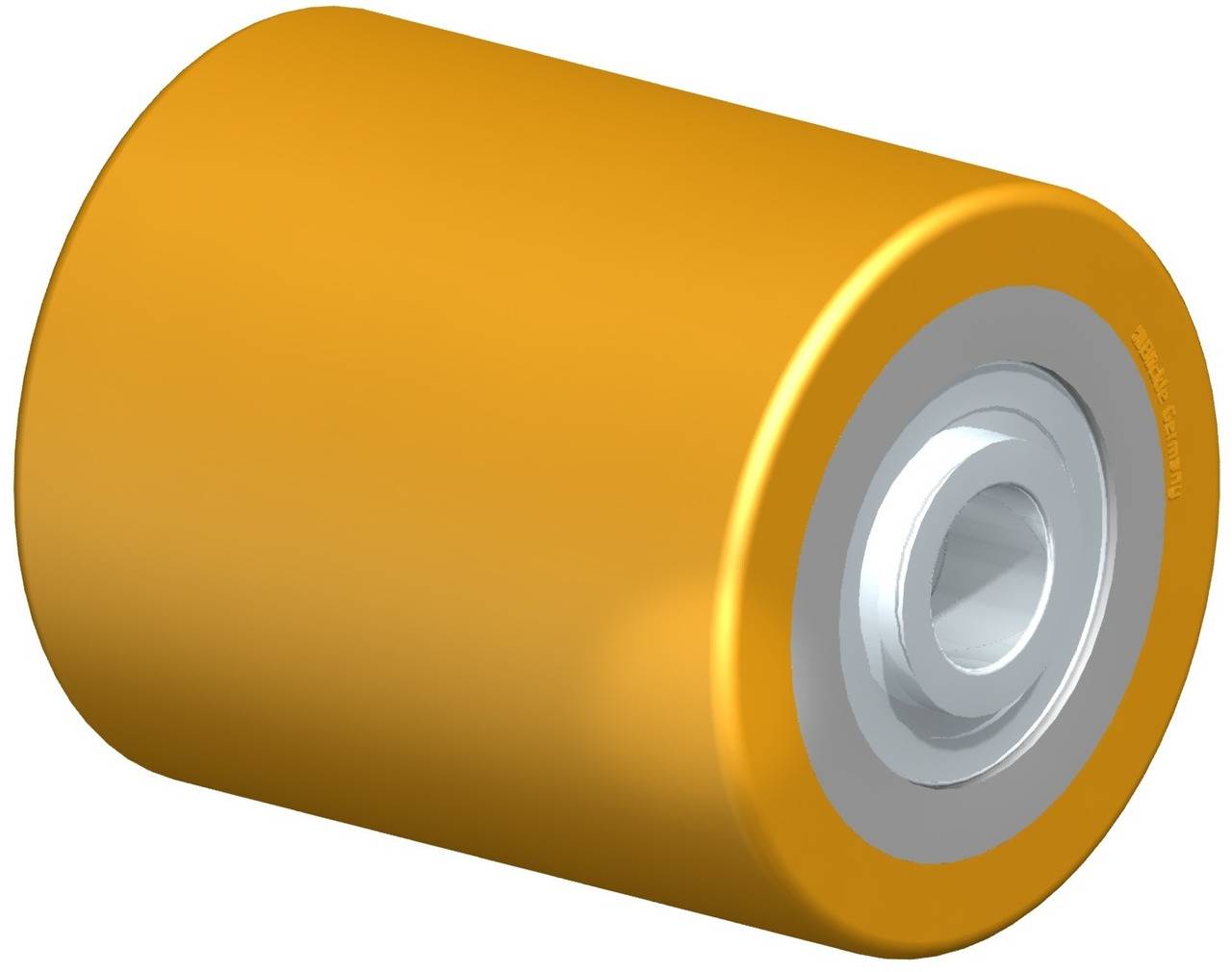 Gelbe Rolle mit silbernem Innenlager, diagonal dargestellt.