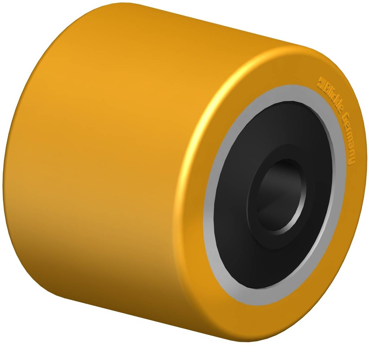 Gelbes Skateboardrad mit schwarzem Kern, seitliche Aufschrift 'Blind'. Ideal für Straßen oder Skateparks.