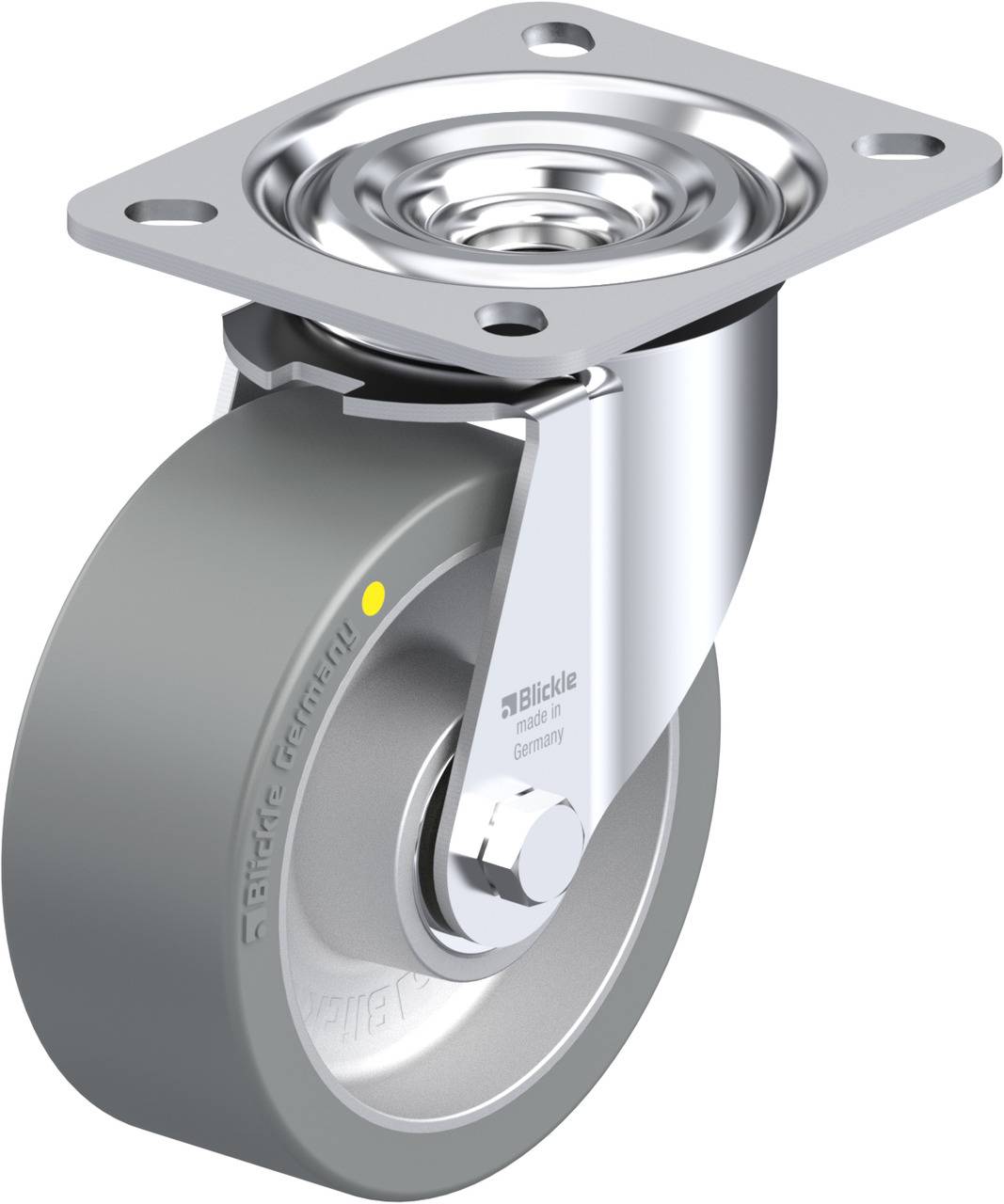 Metallisches Schwenkrolle mit grauem Rad, geeignet für vielseitige Anwendungen, zeigt robustes Design mit drehbarem Montageplatte.