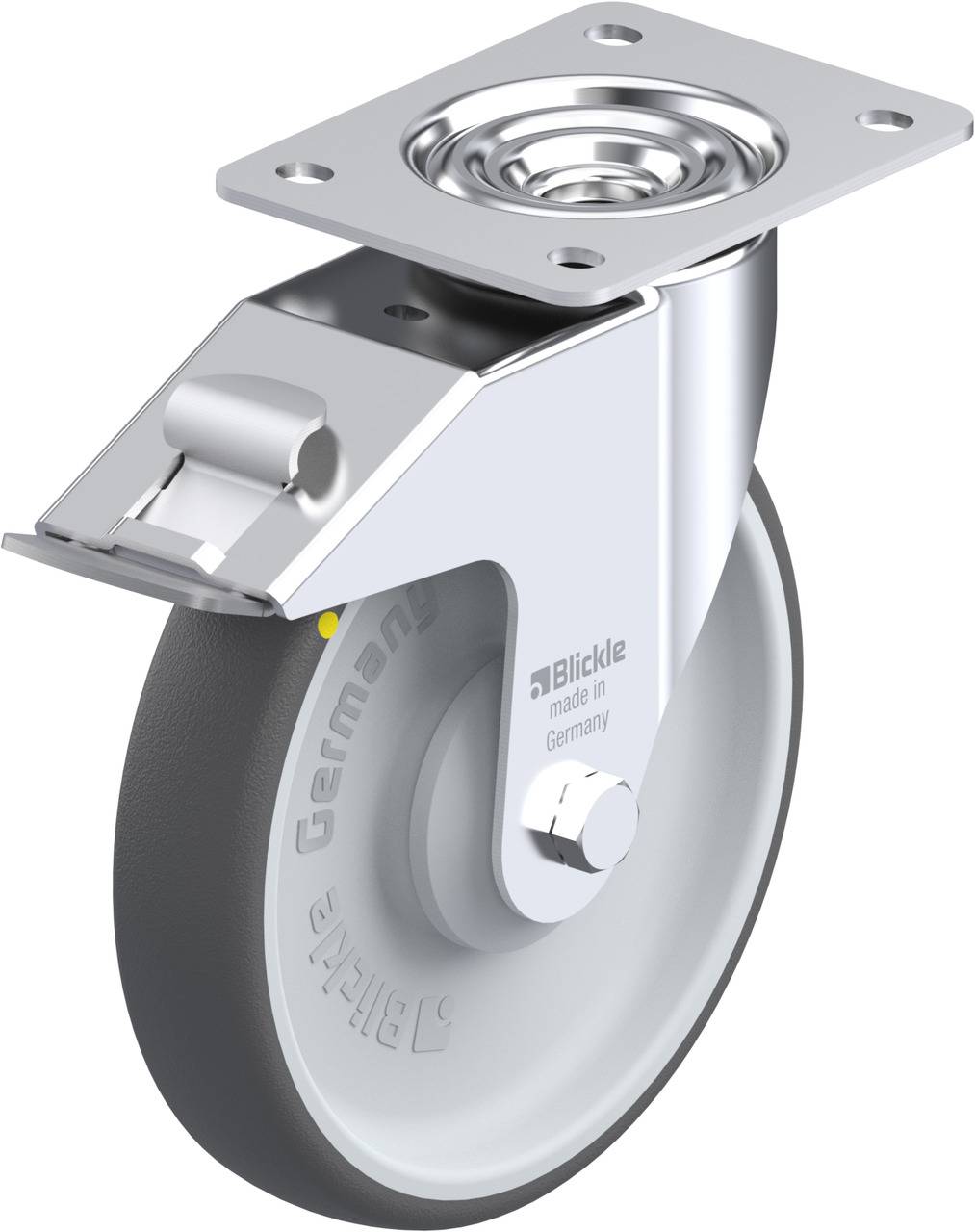 Metallisches, drehbares Transportgerät-Lenkrolle mit grauem Rad und Befestigungsplatte.