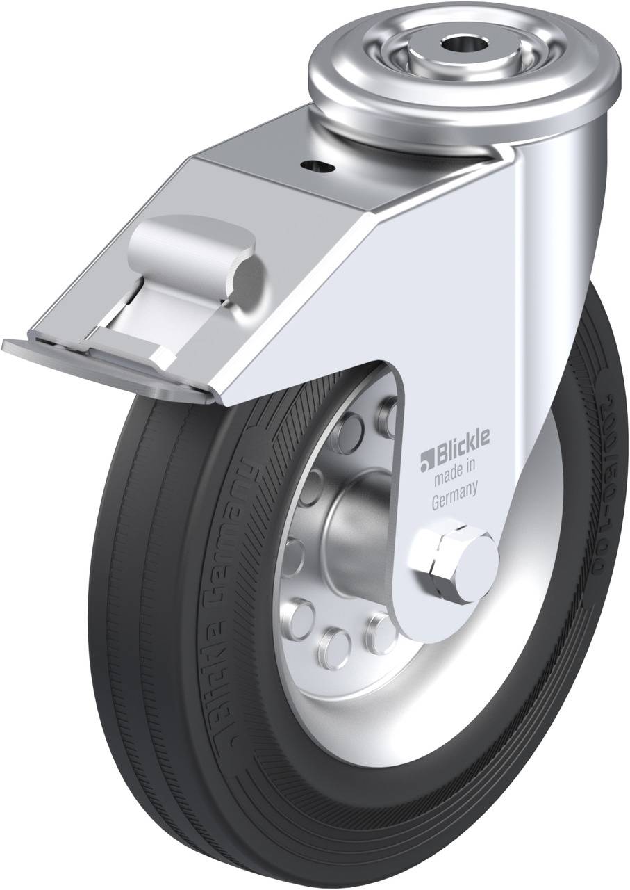Hochwertiges Lenkrolle mit Gummirad, Metallgehäuse und Aufhängung. Ideal für den Transport schwerer Lasten auf glatten Oberflächen.