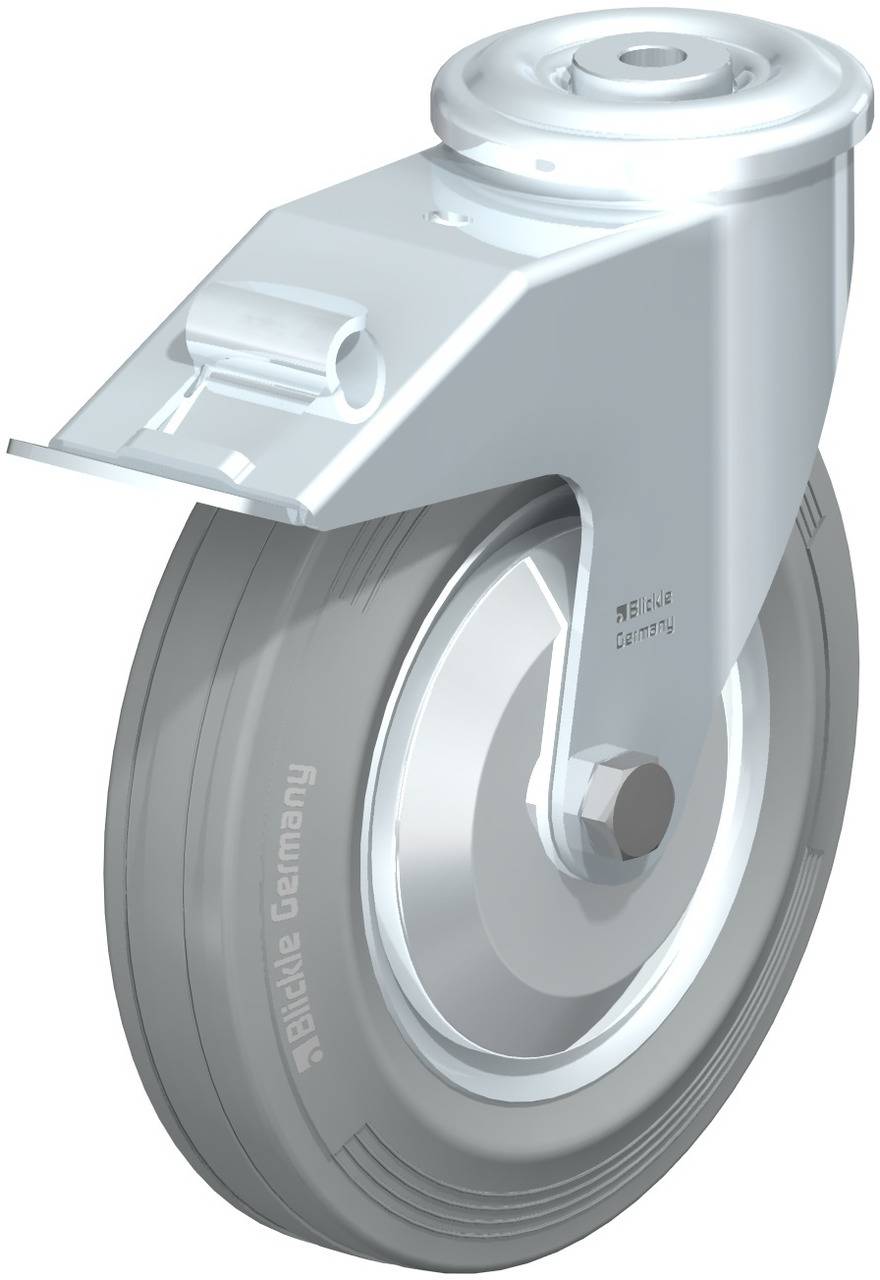 Drehbares Schwerlast-Lenkrollenrad aus Metall und Gummi, geeignet für industrielle Anwendungen, Oberansicht.