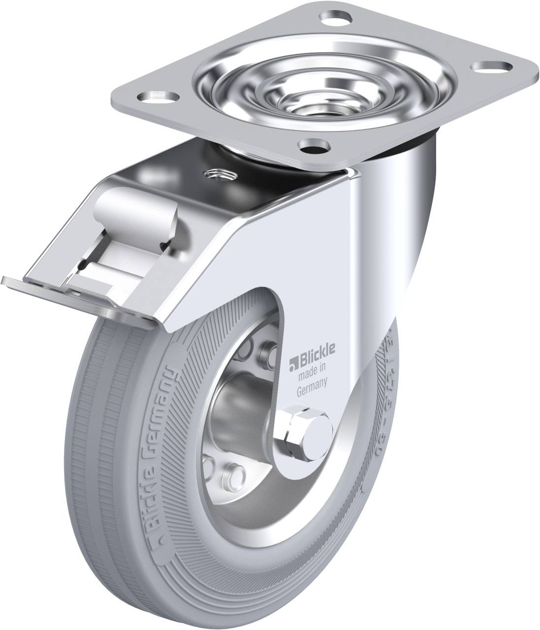 'Graues Lenkrad mit Metallhalterung, geeignet für Möbel oder Geräte. Markierung mit 