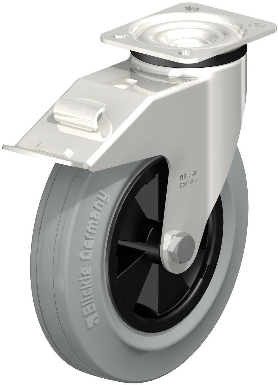 Industrie-Rolle aus Metall und Gummi mit Drehgelenk, geeignet für schwere Lasten.