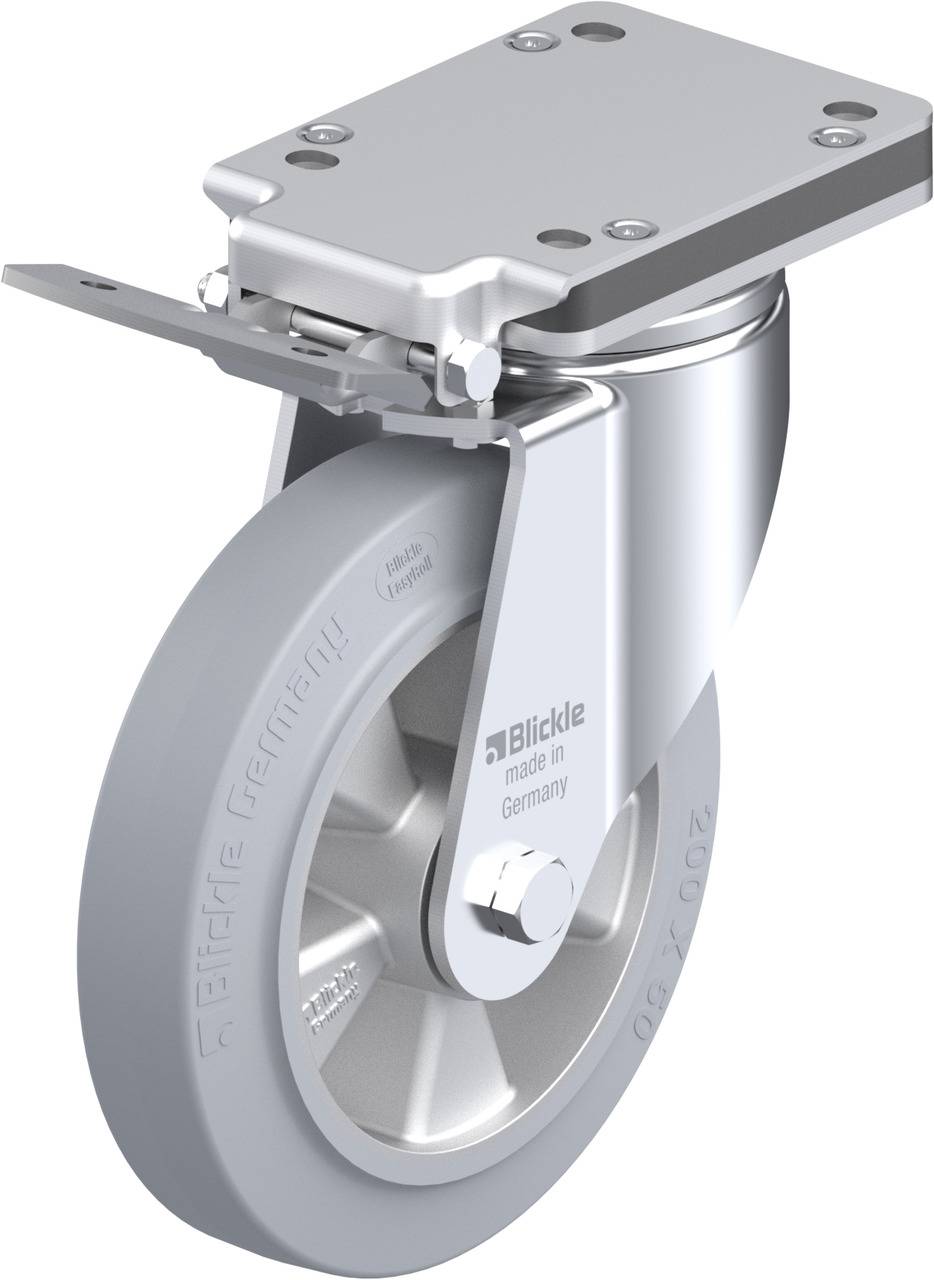 Schwenkrolle aus Metall mit grauem Rad