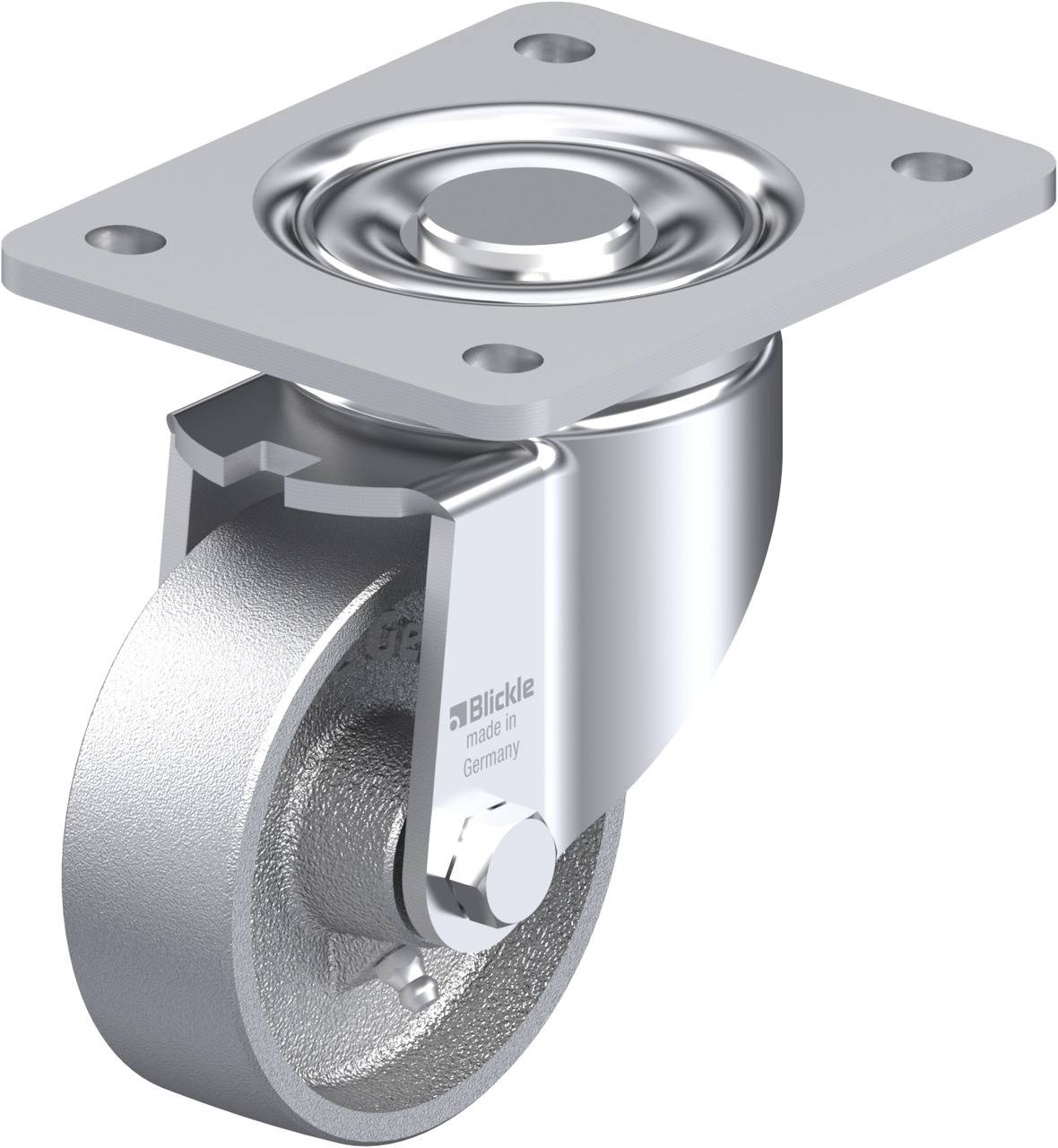 'Rollenlager-Rad aus Metall mit Montageplatte', hergestellt in Deutschland von der Firma Blickle.