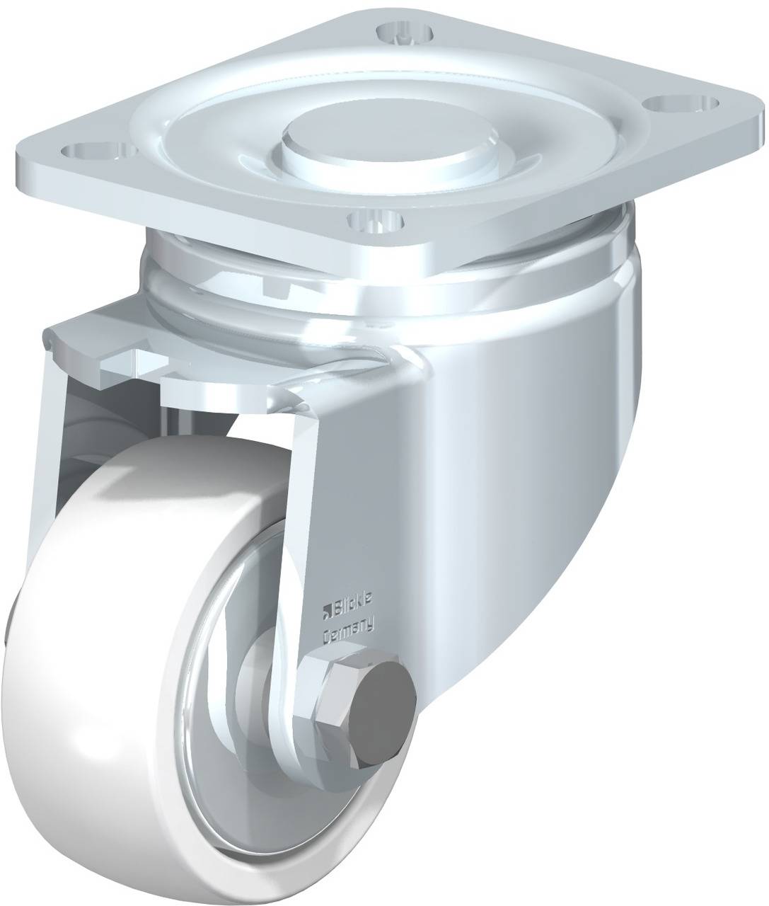 Rolle mit Befestigungsplatte, aus Metall, glänzend. Geeignet für Möbel oder Transportwagen.