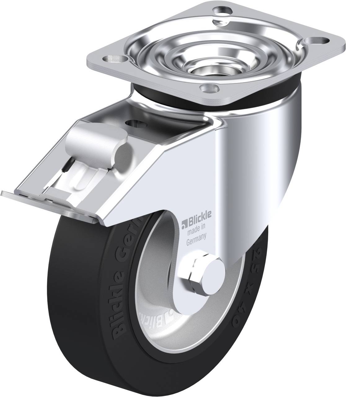 Drehbares Transport-Rollenrad mit robuster Metallhalterung, geeignet für industrielle Anwendungen.