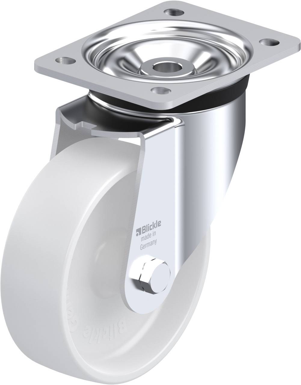 Industrie-Lenkrolle von Bladen, silber mit weißem Rad, für schwere Lasten.