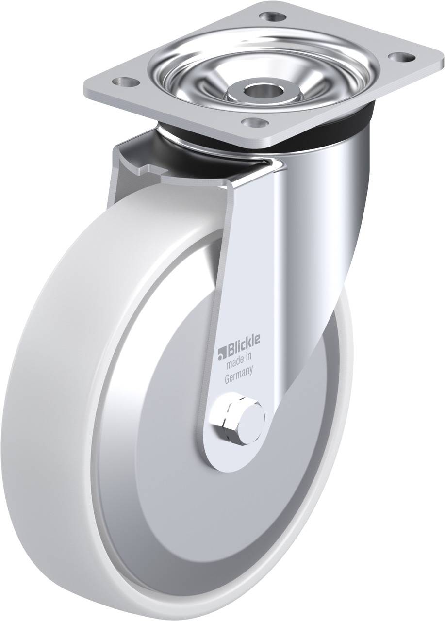 Metall-Lenkrolle mit weißem Rad und drehbarer Halterung, geeignet für Möbel- und Gerätemontage.