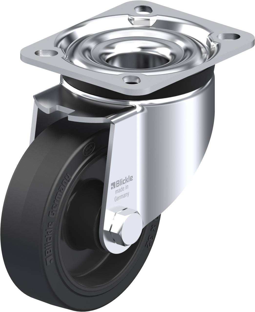 'Rolle aus Metall und Kunststoff mit Befestigungsplatte. Markiert mit 