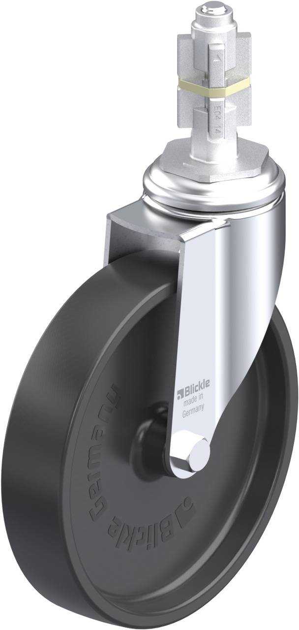 Schwenkrolle mit grauem Gummirad und metallischer Halterung, geeignet für Transportwagen oder Möbel.