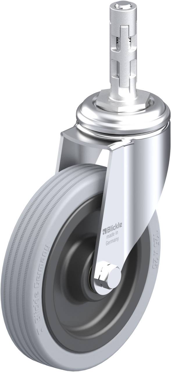 Industrie-Rollen mit grauem Rad und silberner Halterung, geeignet für Transportgeräte und Möbel.