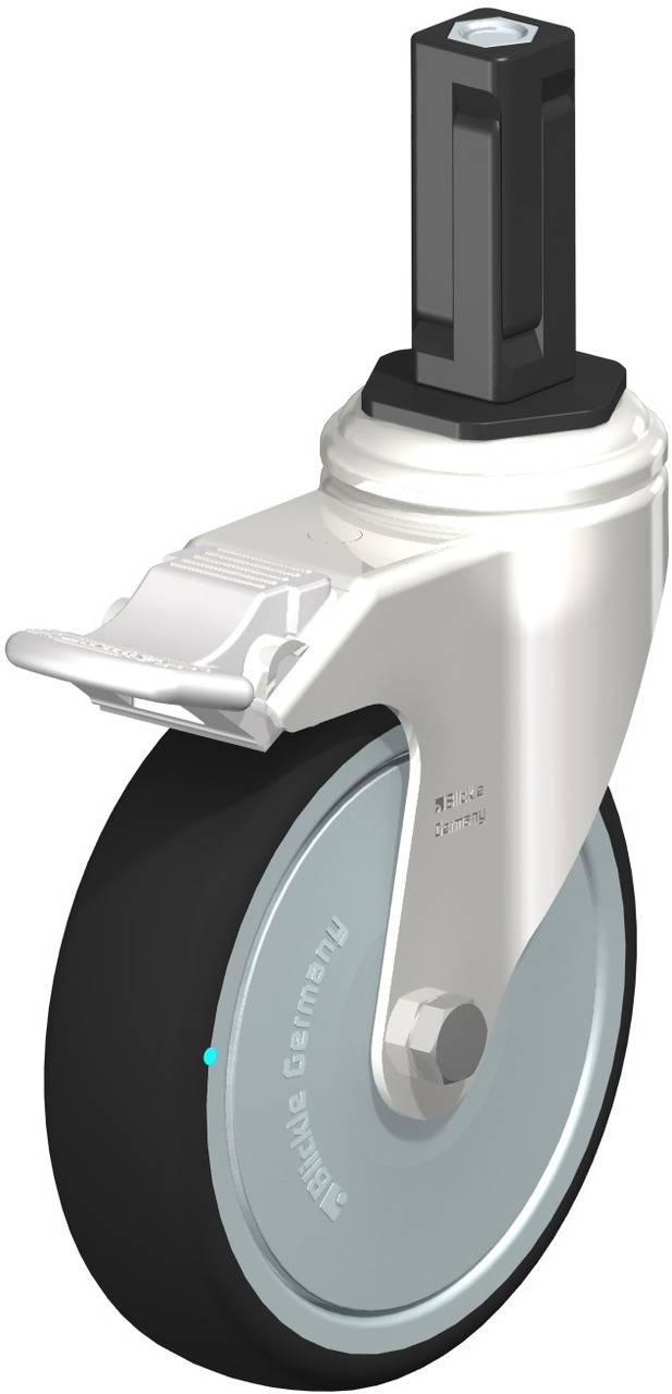 Hochwertige Lenkrolle mit Kugellager und Feststellbremse, geeignet für leichte bis mittelschwere Anwendungen in verschiedenen Umgebungen.