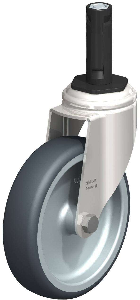 Metallenes und gummigefüttertes Rad mit schwarzem Stift, geeignet für Möbel oder Geräte, zur einfachen Bewegung und Stabilität.