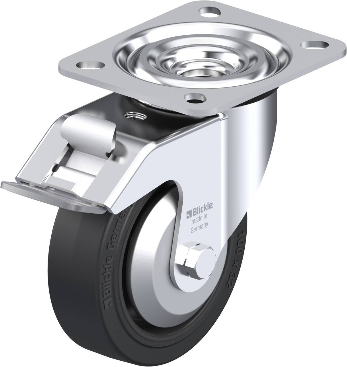 Rollen-Bock aus Metall mit Gummi-Laufrad, geeignet für industrielle Anwendungen. Rutschfester, langlebiger Einsatz möglich.