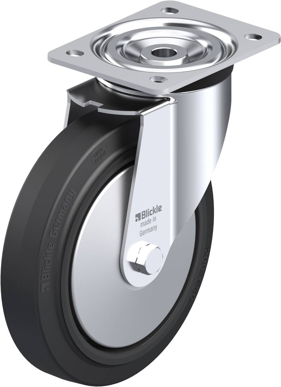 Schwenkrolle mit grauem Rad und silbernem Gehäuse. Geeignet für Möbel oder Geräte, um Beweglichkeit zu ermöglichen.