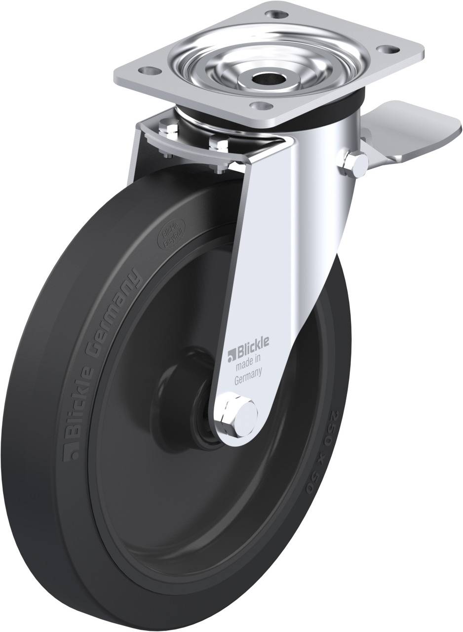 Schwenkrolle mit grauem Rad und metallener Befestigungsplatte, geeignet für Transportwagen oder Möbel.