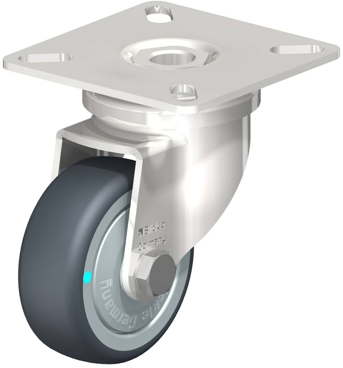 Metallrolle mit Halterung, geeignet für leichte bis mittelschwere Lasten. Verwendbar für Möbel oder Geräte mit Mobilitätsanforderungen.