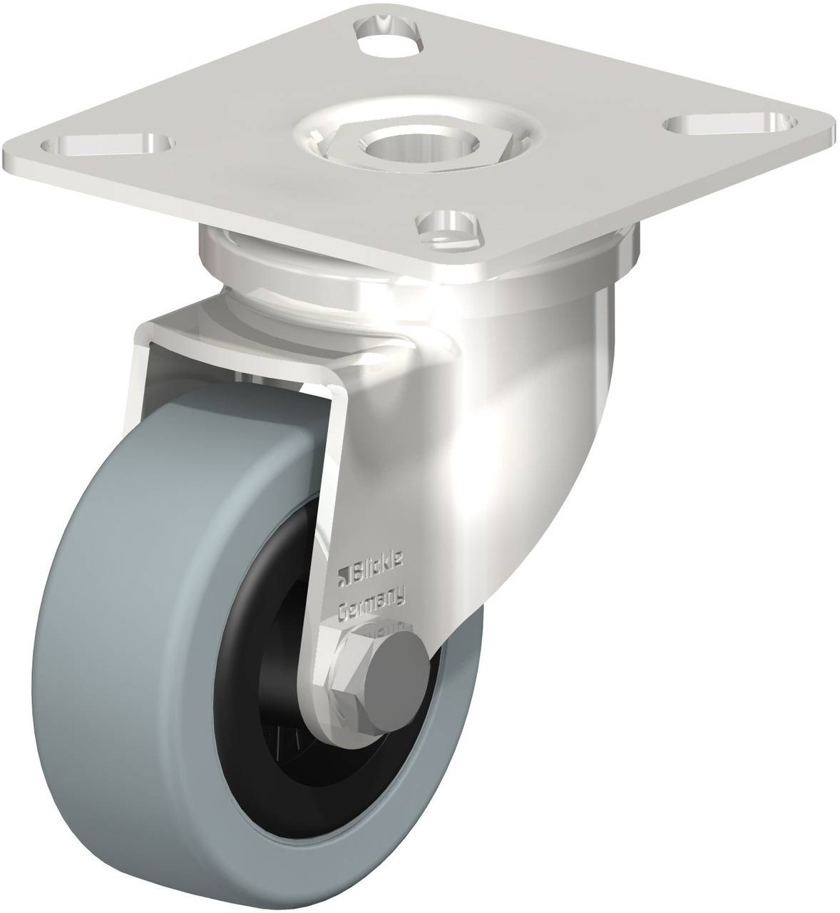 Rollende Möbelrolle mit grauem Rad und Metallhalterung, geeignet für Möbel oder Transportwagen.