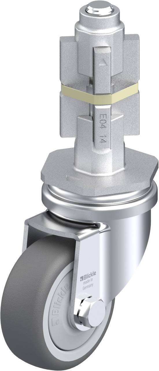 Lenkrolle mit grauem Rad und silbernem Gehäuse, geeignet für Möbel oder Geräte mit leichter bis mittlerer Belastung.