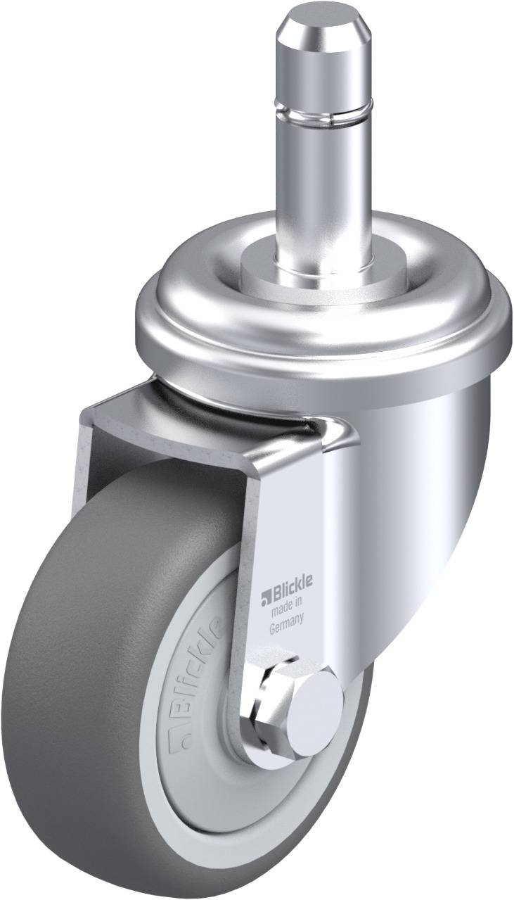 Schwenkrolle mit grauem Rad und Metallgehäuse, geeignet für Möbel oder Transportgeräte, bietet Beweglichkeit und Stabilität.