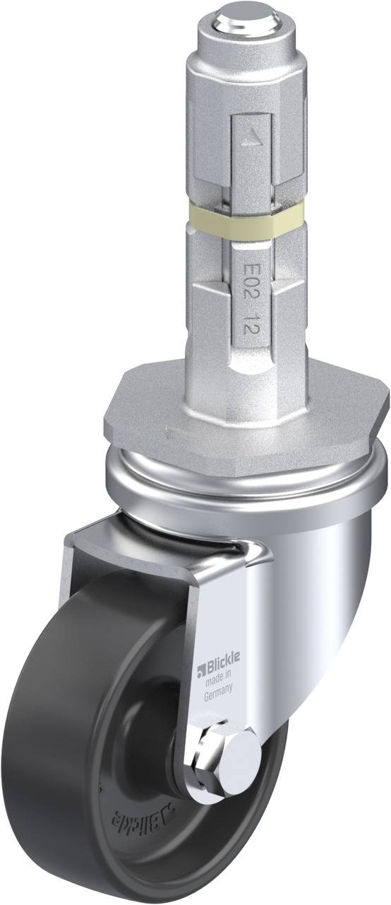 Rollen mit Lenkrolle und Schnellwechsel-Adapter, glatte Oberfläche. Geeignet für Transportgeräte oder Möbel.