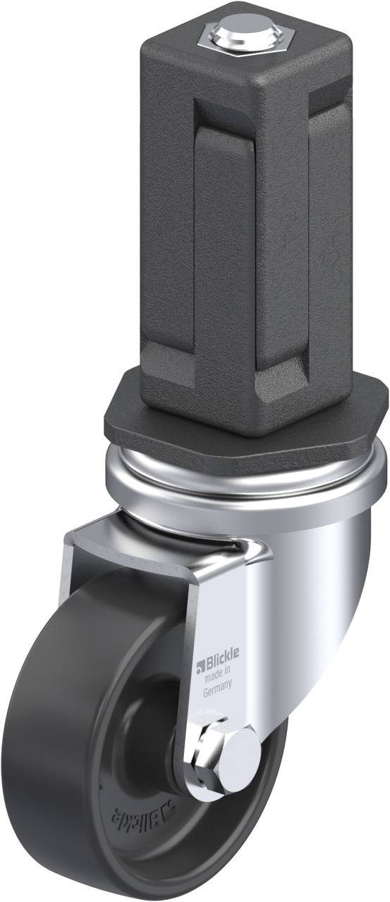 Schwenkrolle mit grauem Rad und schwarzem Gehäuse, für Möbel oder Geräte geeignet, zeigt modernes Design und funktionale Konstruktion.