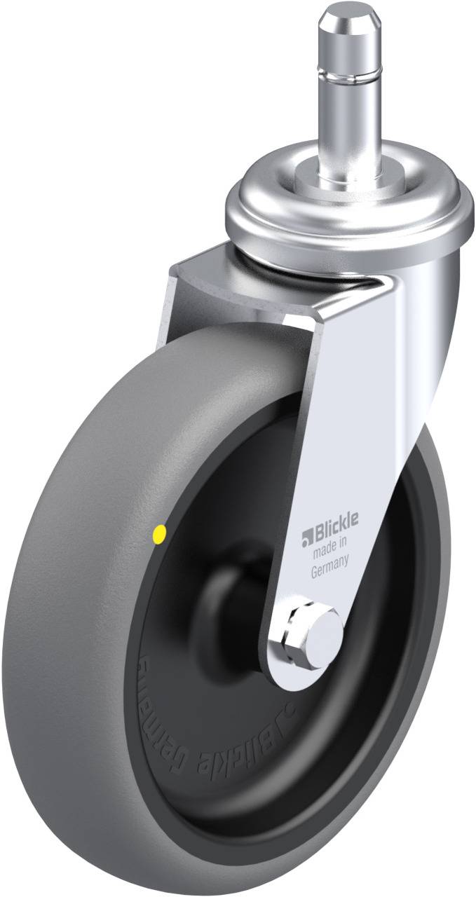 Graue Rollen mit Metallhalterung, beschriftet 'Blickle'.