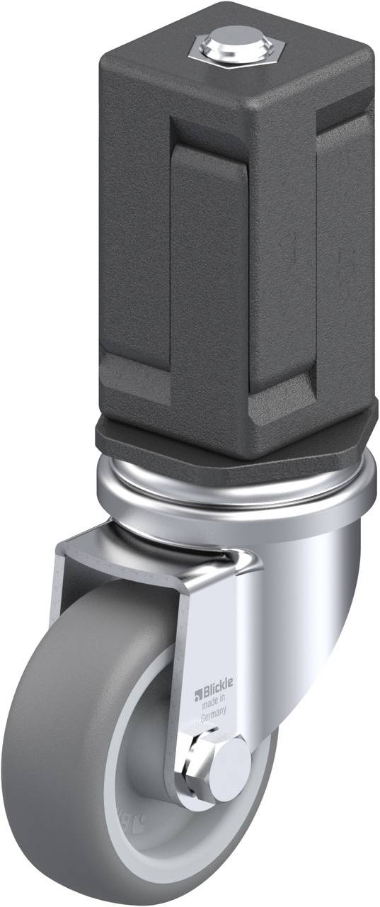 Schwenkrolle mit grauem Rad und metallischer Halterung, geeignet für Möbel oder Industrieanwendungen.